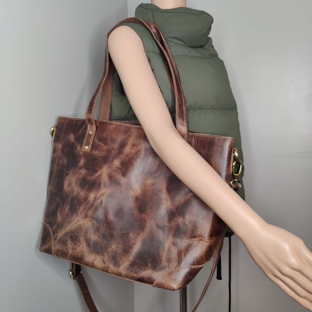 S-ZONE Vintage Genuine Leather Shoulder Laptop Bag